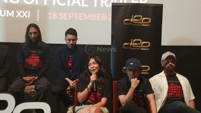 Imelda Therinne dalam konferensi pers film Jembatan Shiratal Mustaqim di kawasan Kuningan, Jakarta, Kamis (18/9/2025). [FTNews.co.id/Selvianus Kopong Basar]